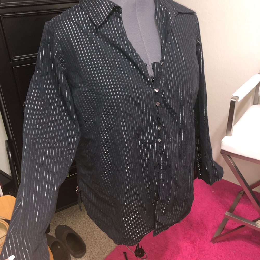 Button down shirt w/ silver pinstripes